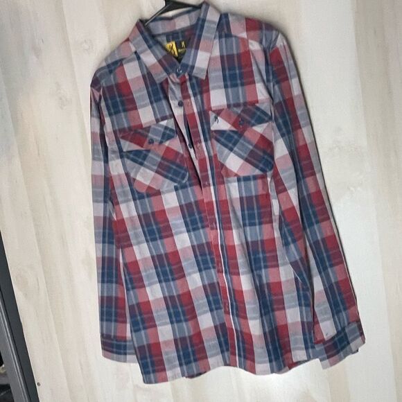 Browning red blue plaid long sleeve button front shirt size x large - Picture 3 of 10